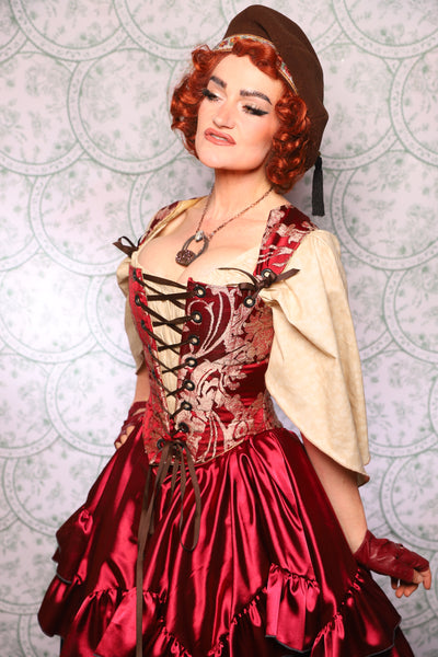 12. Elizabethan Corset In Cranberry Damask - The Tudor Tarot Collection