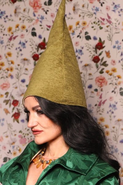 Tall Elf Hat in Green Thread - The Tudor Tidings Collection