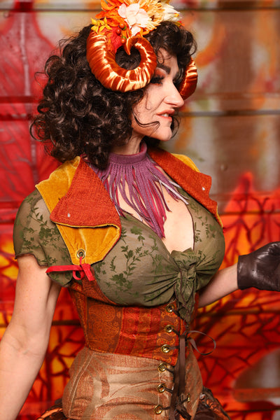 08. Cropped Underbust in Moroccan Stripe w/Winchester Collar in Goldenrod Patchwork - The Fall Fabulosity! Collection