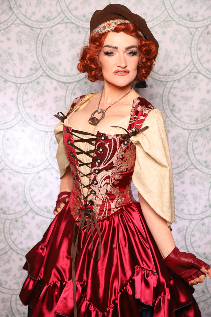 12. Elizabethan Corset In Cranberry Damask - The Tudor Tarot Collection