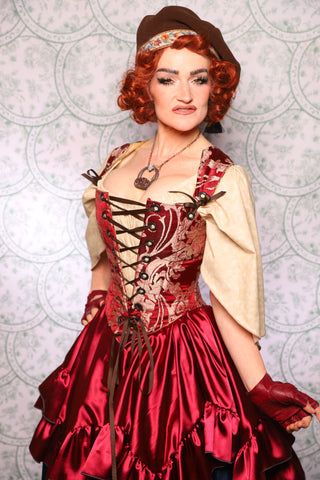 12. Elizabethan Corset In Cranberry Damask - The Tudor Tarot Collection