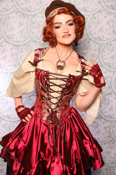 12. Elizabethan Corset In Cranberry Damask - The Tudor Tarot Collection