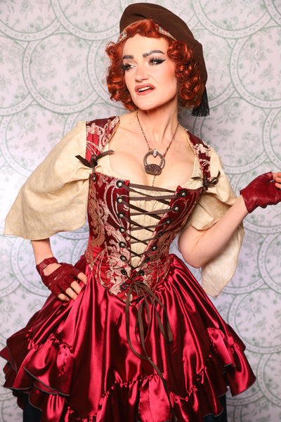 12. Elizabethan Corset In Cranberry Damask - The Tudor Tarot Collection
