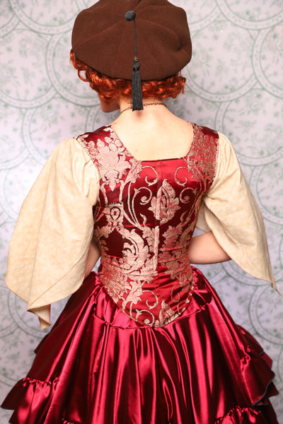12. Elizabethan Corset In Cranberry Damask - The Tudor Tarot Collection
