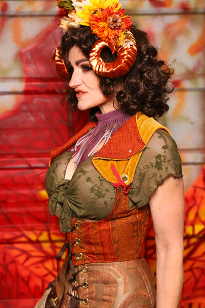 08. Cropped Underbust in Moroccan Stripe w/Winchester Collar in Goldenrod Patchwork - The Fall Fabulosity! Collection