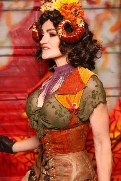 08. Cropped Underbust in Moroccan Stripe w/Winchester Collar in Goldenrod Patchwork - The Fall Fabulosity! Collection