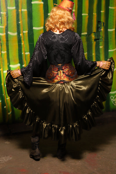 Crescent Skirt w/ Ruffle in Olive Shine - The Eternal Flame Collection