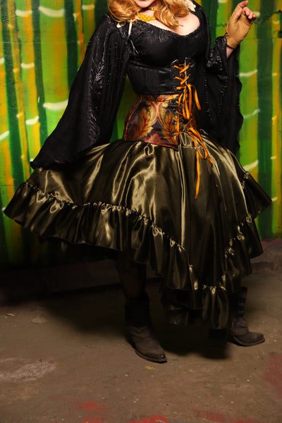 Crescent Skirt w/ Ruffle in Olive Shine - The Eternal Flame Collection