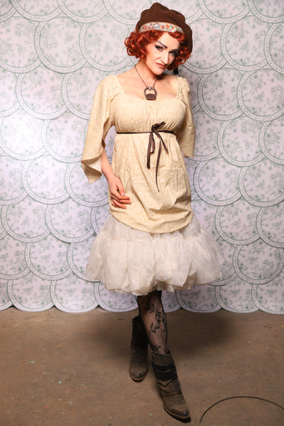01. Classic Blouse With Leaf Sleeves In Cream Marble Cotton - The Tudor Tarot Collection