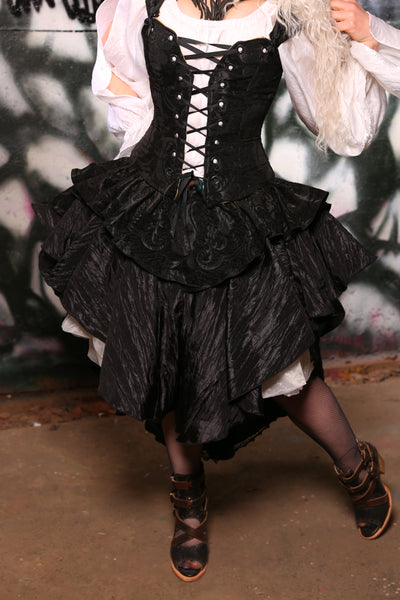 Deluxe Tie-On Two-Tier Peplum Ruffle in Black Medallion #13 - The Gemstone Alley Collection