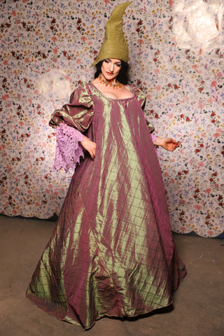Medieval Gown with Long Lavender Lace Trim in Embrace Two Tone Pintuck - The Tudor Tidings Collection