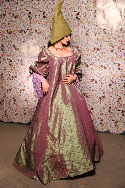Medieval Gown with Long Lavender Lace Trim in Embrace Two Tone Pintuck - The Tudor Tidings Collection