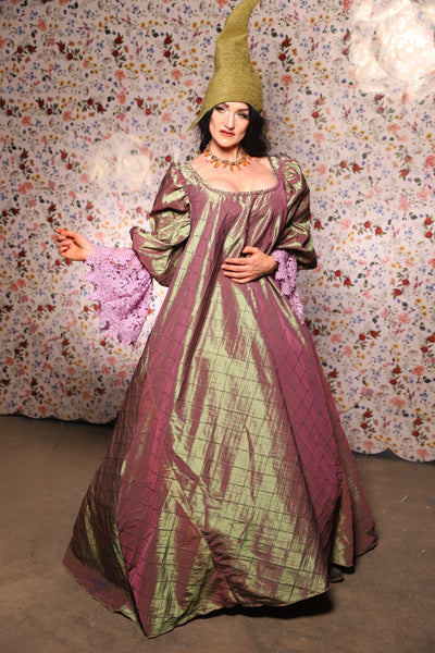 Medieval Gown with Long Lavender Lace Trim in Embrace Two Tone Pintuck - The Tudor Tidings Collection