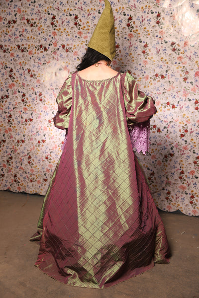 Medieval Gown with Long Lavender Lace Trim in Embrace Two Tone Pintuck - The Tudor Tidings Collection