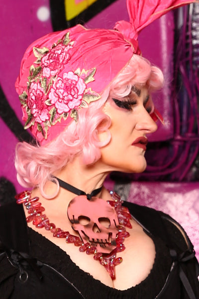 Laser Cut Necklace in Pink Skull  - The Spiked Punch Collection