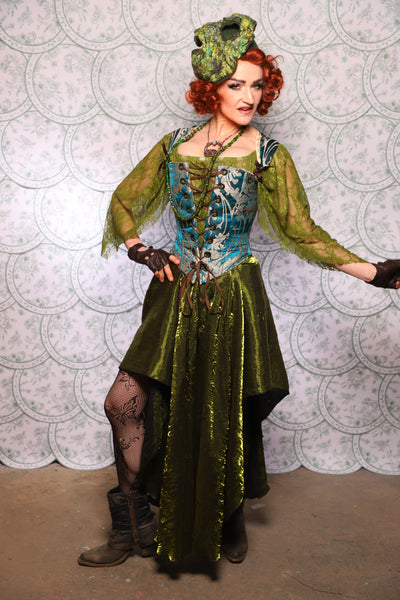 05. Crescent Skirt In Olive Crushed Shimmer - The Tudor Tarot Collection
