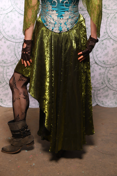 05. Crescent Skirt In Olive Crushed Shimmer - The Tudor Tarot Collection