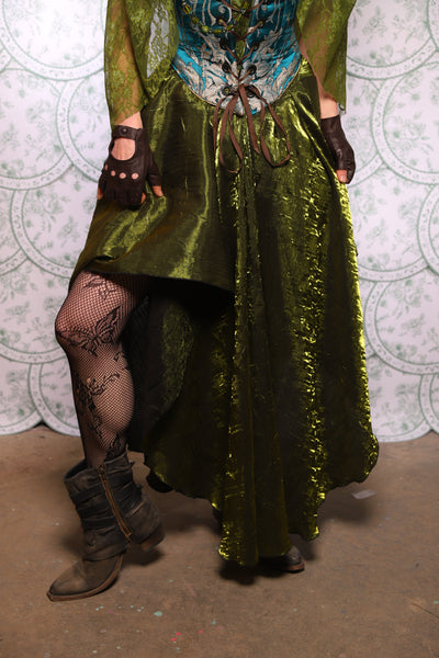 05. Crescent Skirt In Olive Crushed Shimmer - The Tudor Tarot Collection
