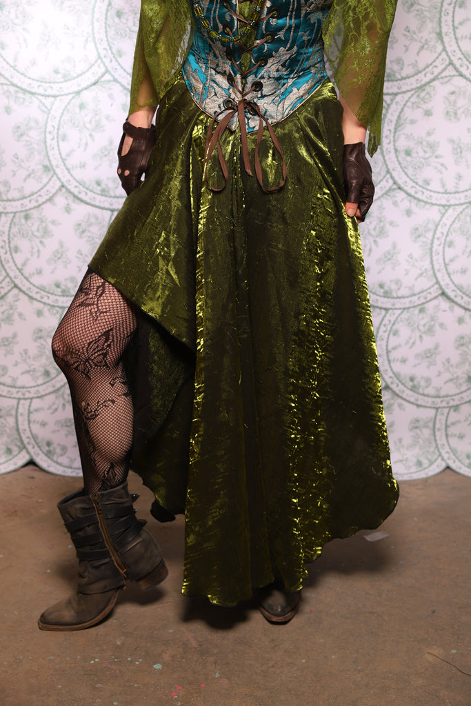 05. Crescent Skirt In Olive Crushed Shimmer - The Tudor Tarot Collection