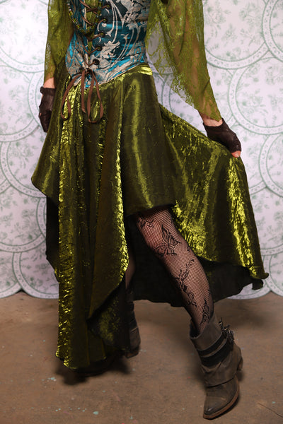 05. Crescent Skirt In Olive Crushed Shimmer - The Tudor Tarot Collection