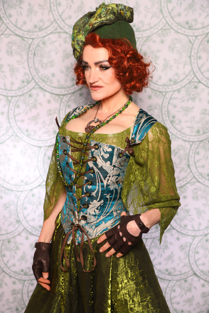 19. Elizabethan Corset In Teal Damask - The Tudor Tarot Collection