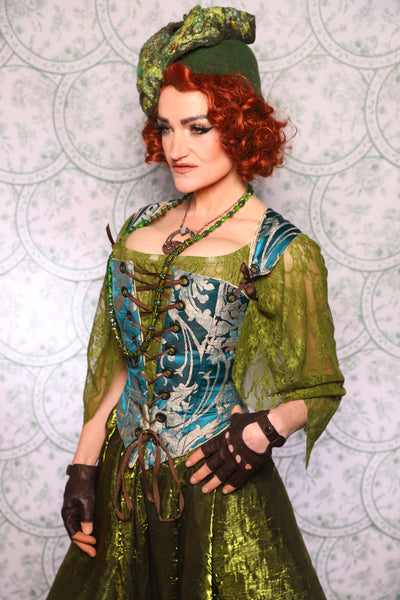 19. Elizabethan Corset In Teal Damask - The Tudor Tarot Collection