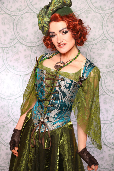 19. Elizabethan Corset In Teal Damask - The Tudor Tarot Collection