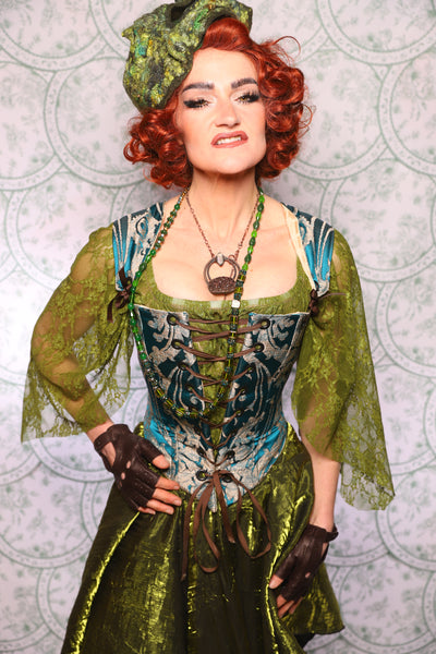 19. Elizabethan Corset In Teal Damask - The Tudor Tarot Collection