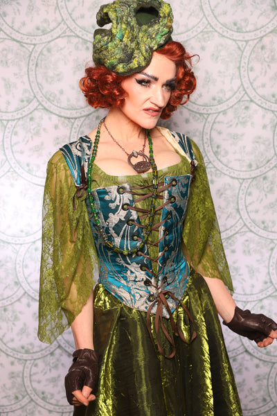 19. Elizabethan Corset In Teal Damask - The Tudor Tarot Collection