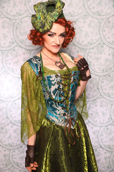 19. Elizabethan Corset In Teal Damask - The Tudor Tarot Collection