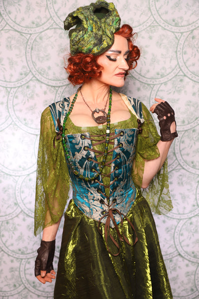 19. Elizabethan Corset In Teal Damask - The Tudor Tarot Collection