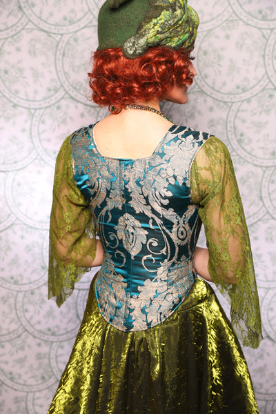 19. Elizabethan Corset In Teal Damask - The Tudor Tarot Collection