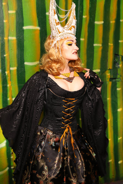 Maiden Bodice Corset in Pitch Black Medallion - The Eternal Flame Collection
