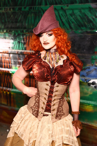 Torian Corset in Flapjack Quilted Canvas w/ Suede Lace Detail -"Tadpoles & Toadstools" Collection #54