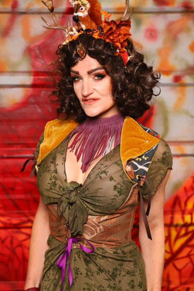 06. Cropped Underbust Corset in Sand Swirl w/Winchester Collar in Goldenrod Patchwork - The Fall Fabulosity! Collection