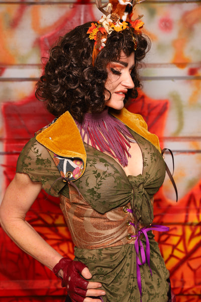 06. Cropped Underbust Corset in Sand Swirl w/Winchester Collar in Goldenrod Patchwork - The Fall Fabulosity! Collection