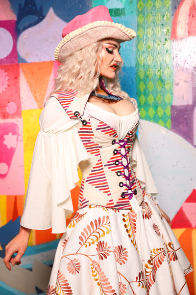 22. Petite Overbust Corset w/ Keyhole Collar in Carnival Stripes - The World of Laughter and Hopes Collection