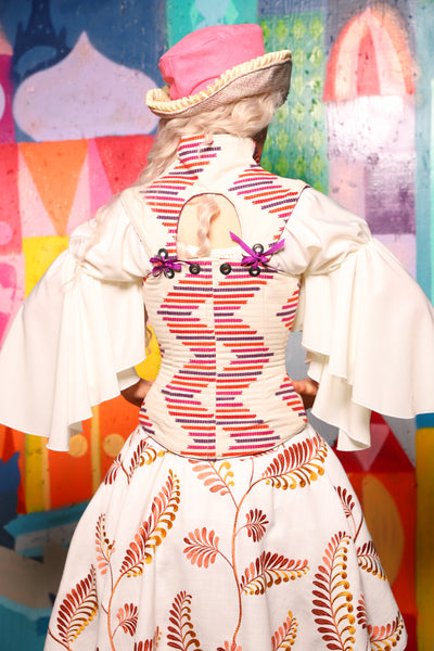 22. Petite Overbust Corset w/ Keyhole Collar in Carnival Stripes - The World of Laughter and Hopes Collection