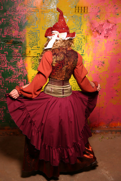 Crescent Skirt with Ruffle in Burgundy Solid Cotton Broadcloth #6 - Cider & Cinders Collection