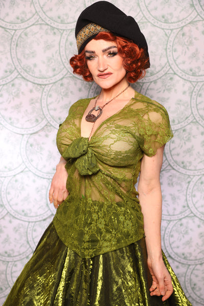 24. Knotty Blouse In Olive Stretch Lace - The Tudor Tarot Collection