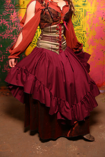 Crescent Skirt with Ruffle in Burgundy Solid Cotton Broadcloth #6 - Cider & Cinders Collection