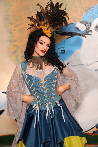 Triple Threat Overbust in Blue Flocked Diamond - The "Thrice as Nice" Collection