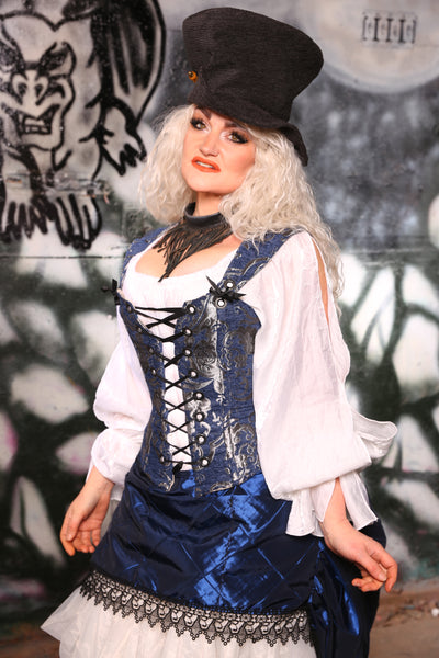 Petite Aurora Corset in Navy & Silver Medallion #34 - The Gemstone Alley Collection