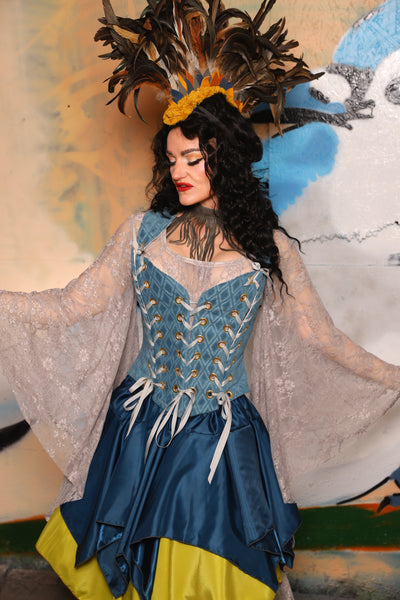 Triple Threat Overbust in Blue Flocked Diamond - The "Thrice as Nice" Collection
