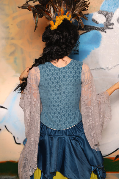 Triple Threat Overbust in Blue Flocked Diamond - The "Thrice as Nice" Collection