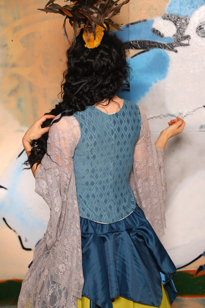 Triple Threat Overbust in Blue Flocked Diamond - The "Thrice as Nice" Collection