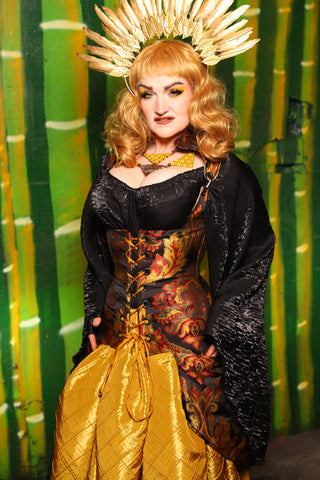 Vixen Corset w/Knee Length Tails & Pockets in Firecracker Medallion - The Eternal Flame Collection