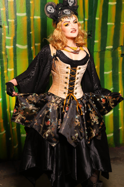 Mini Fairy Skirt in Ebony Dragon Brocade *Black Satin Waist Bands* - Restock!