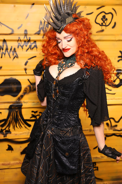 Maiden Bodice Corset in Black Tendrils - The Parlay and Promenade Collection