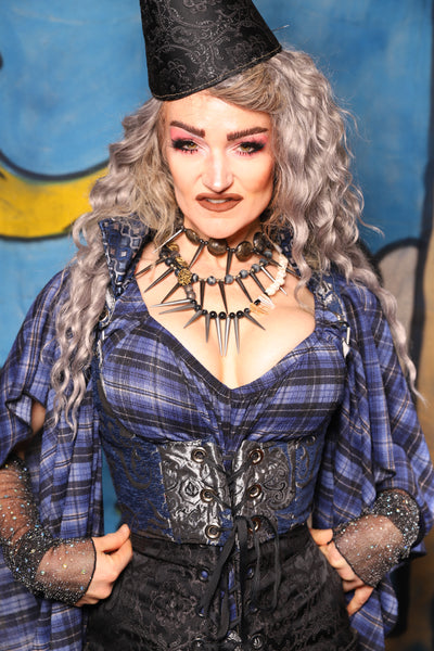 15. Cropped Vixen in Navy & Silver Medallion W/collar in Blue Troubadour - The Sapphire Séance Collection